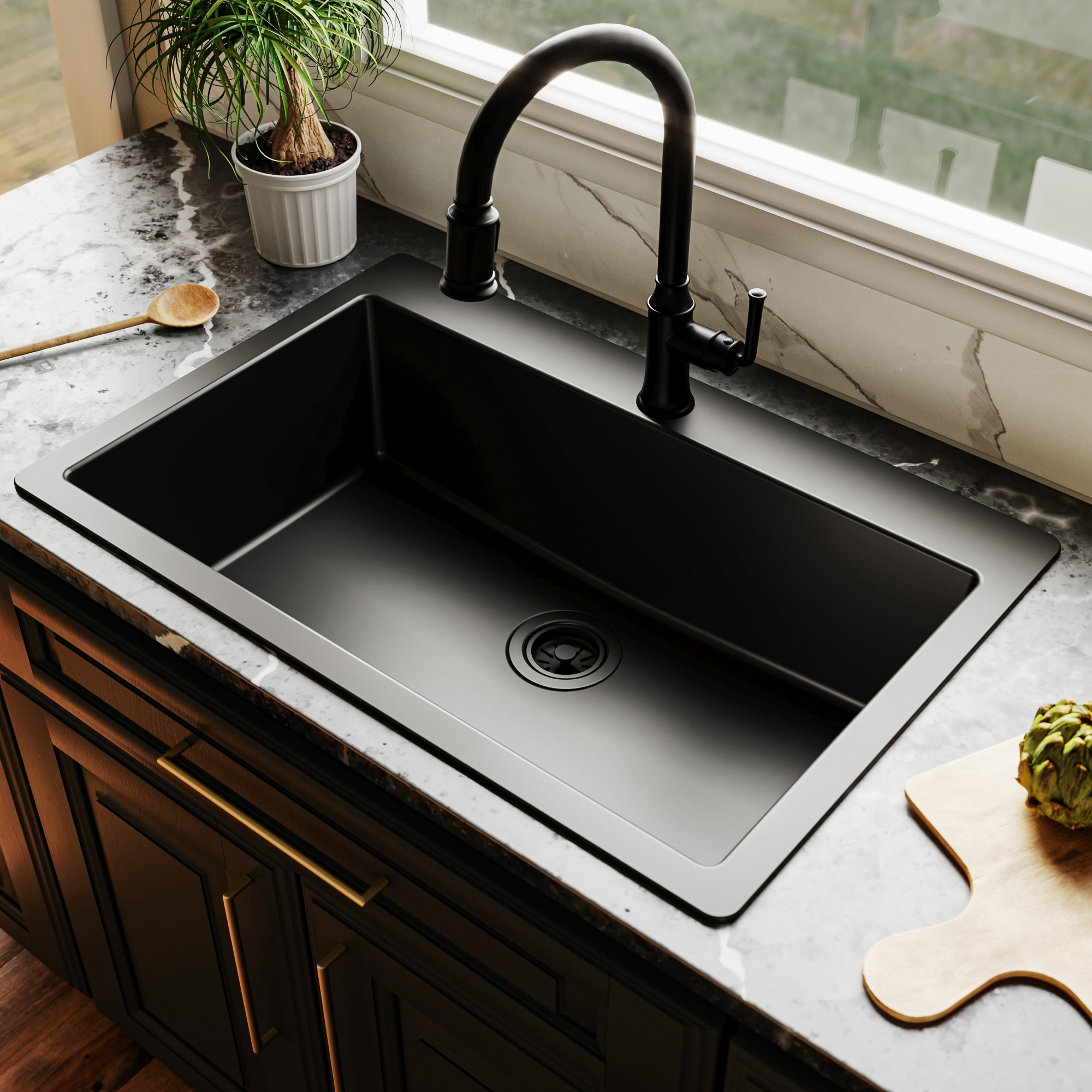 Kitchen Sink Drop-In Design Matte Black Finish Ideas
