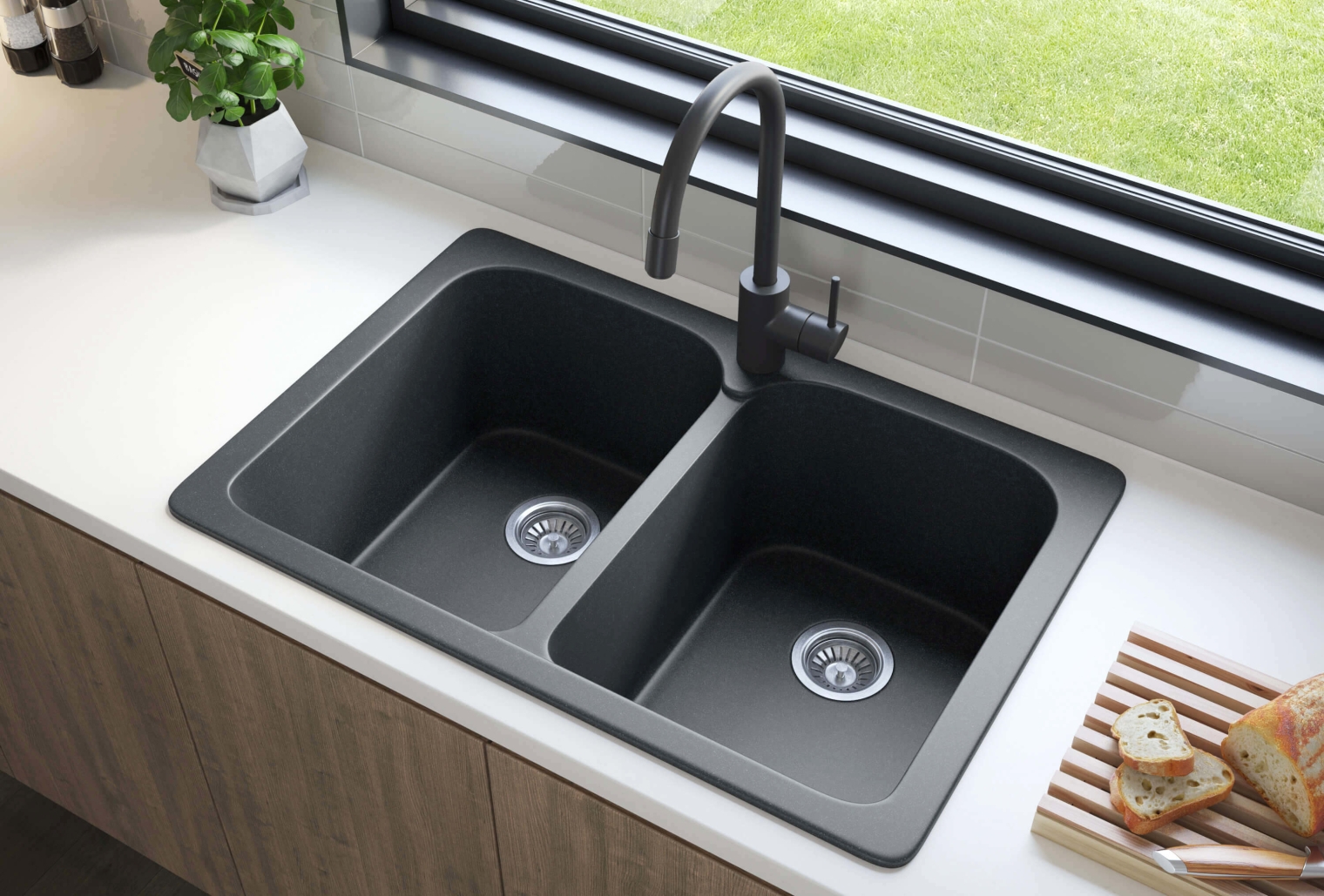 Kitchen Sink Matte Black Double Equal Bowl Layout Ideas