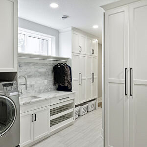 Laundry Cabinetry with Pull-Out Drying Rack and Slim Pulls