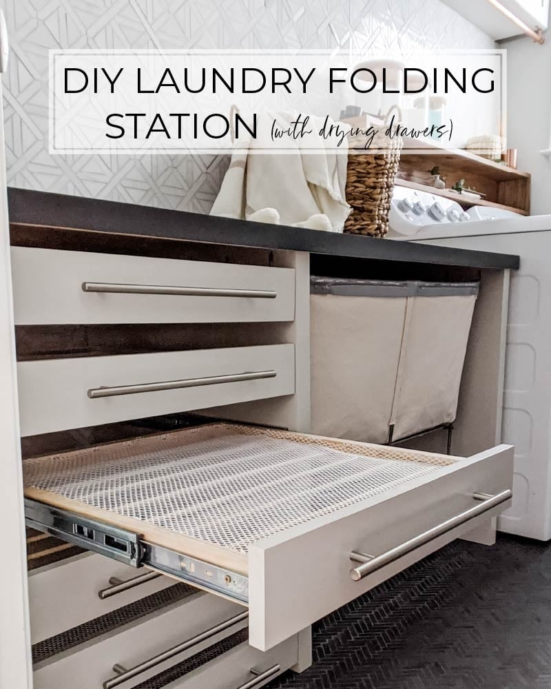 Laundry Folding Station with Mesh Drying Drawers and Hamper