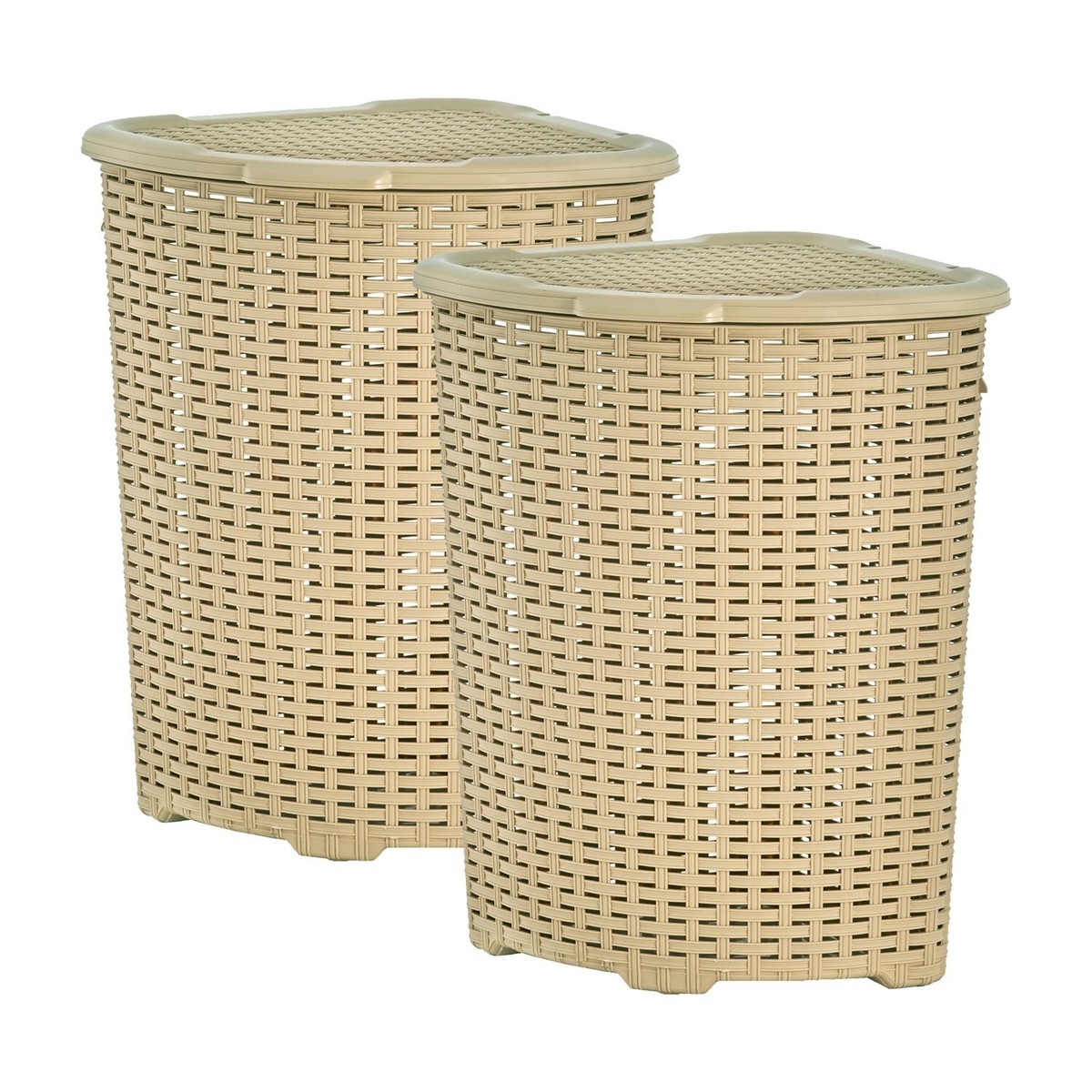 Laundry Hamper: Beige Plastic Wicker beige corner laundry hamper