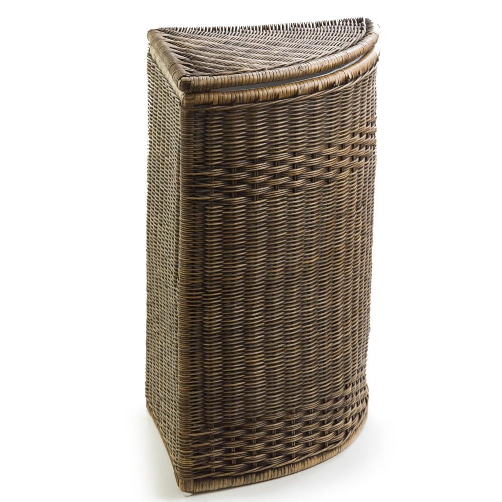 Laundry Hamper: Dark Walnut triangular shape dark brown laundry bin