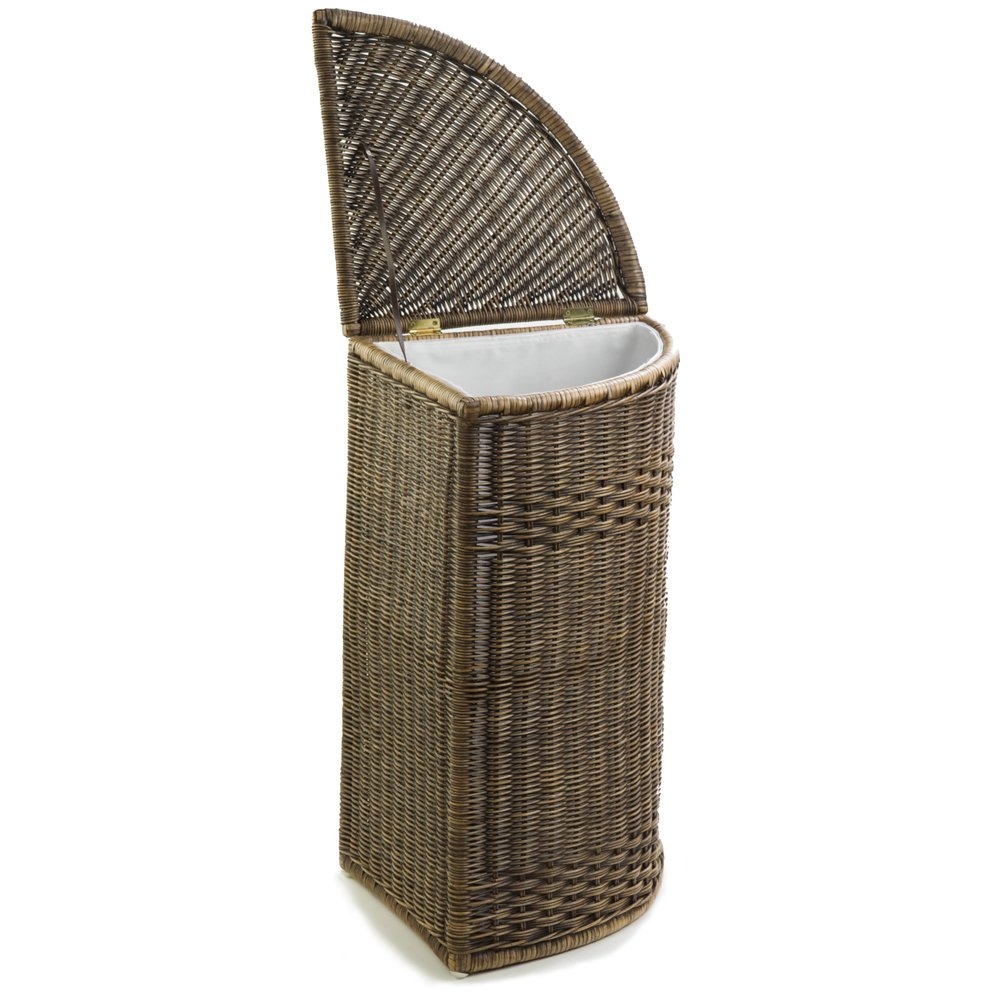 Laundry Hamper: Walnut Curved woven bathroom laundry storage