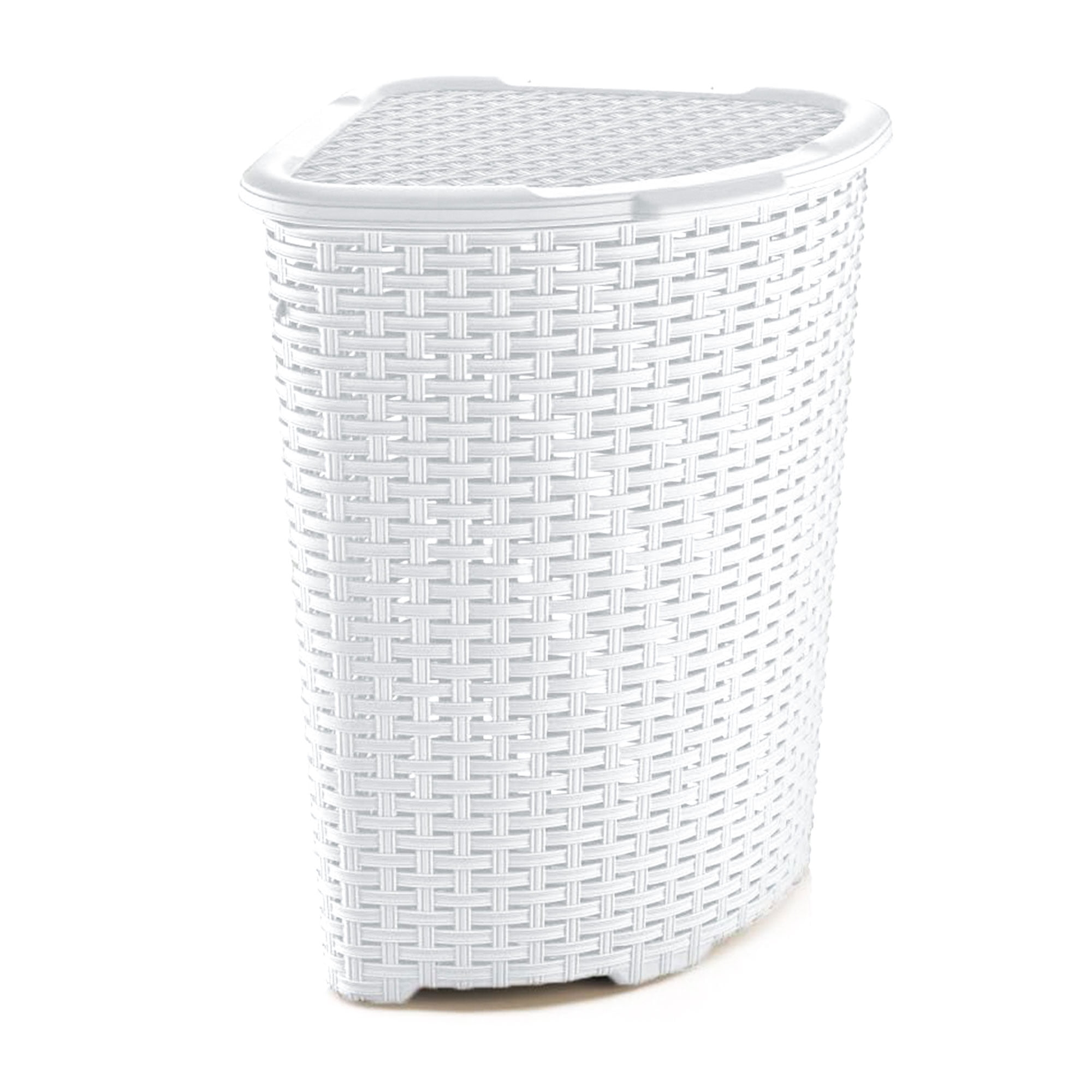 Laundry Hamper: White 52L Wicker white corner laundry hamper