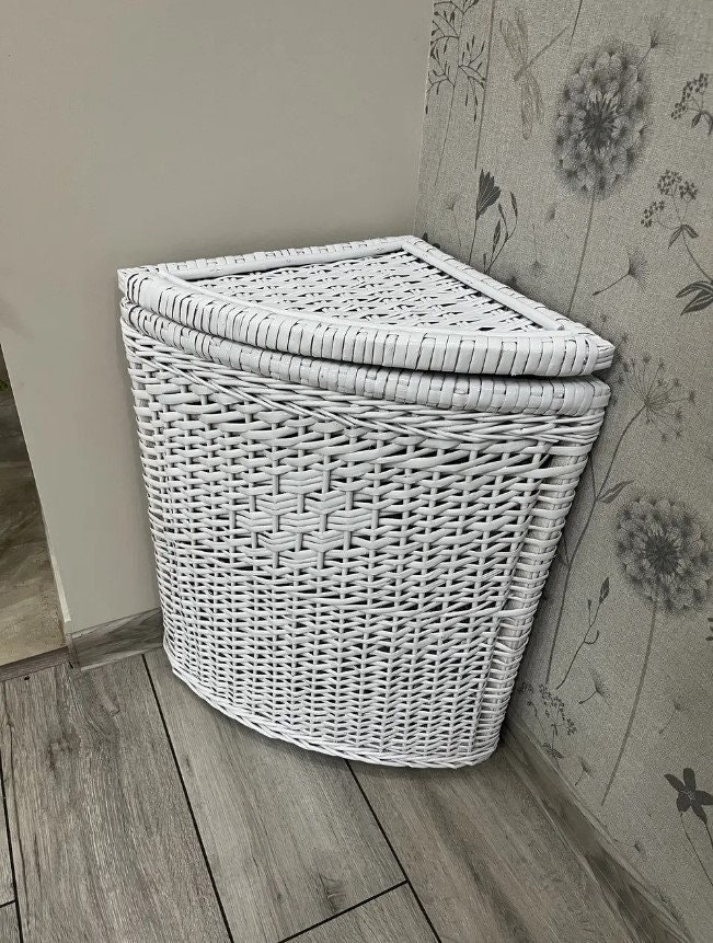 Laundry Hamper: Whitewashed Wicker white wicker corner hamper