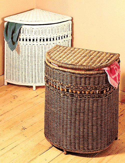 Laundry Hamper: Wicker Corner Fit Beaded decorative woven hamper