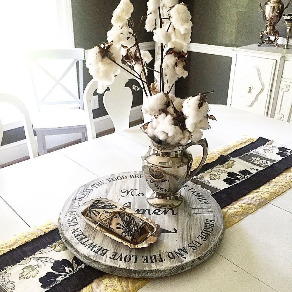 Lazy Susan: Typography Print Whitewashed Wood Finish