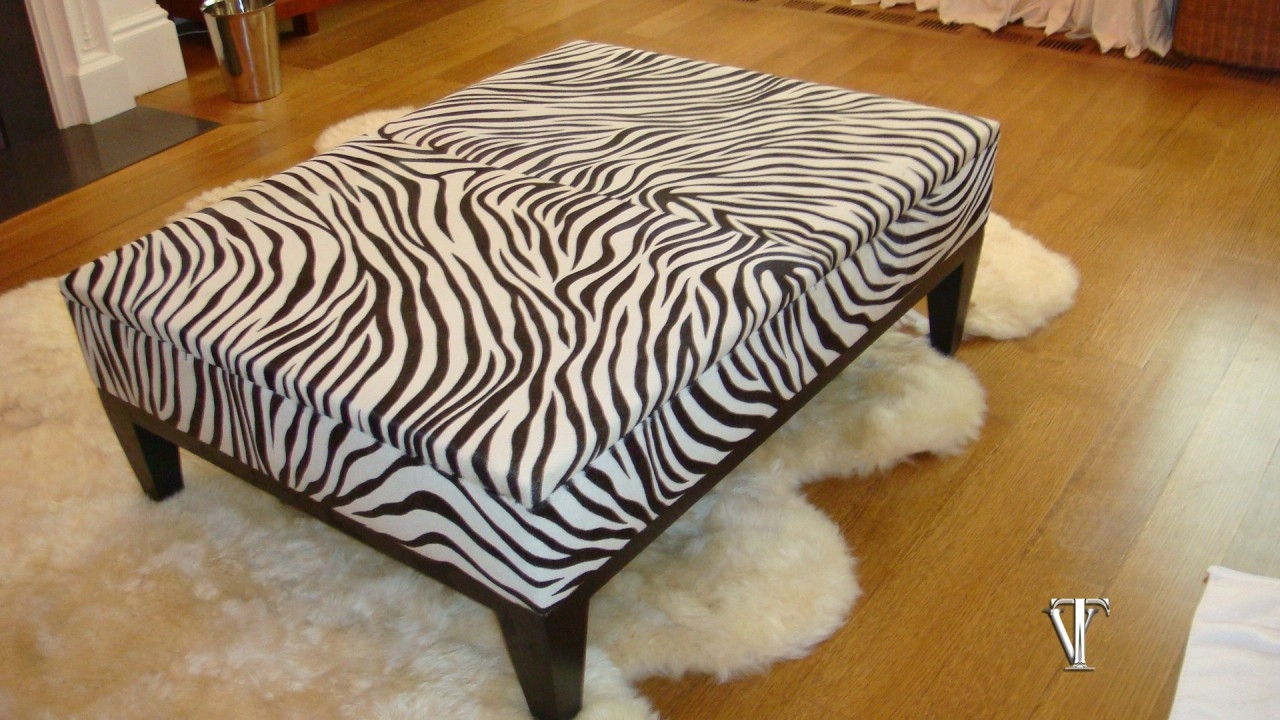Leather Ottoman Waterloo Design Zebra Print Tapered Leg