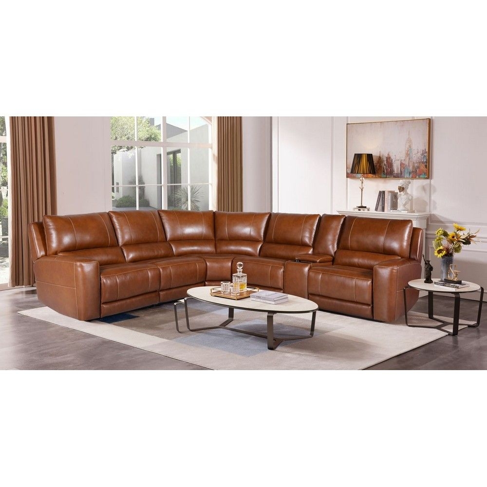 Leather Sectional Modular Six Piece Storage Console Sofa