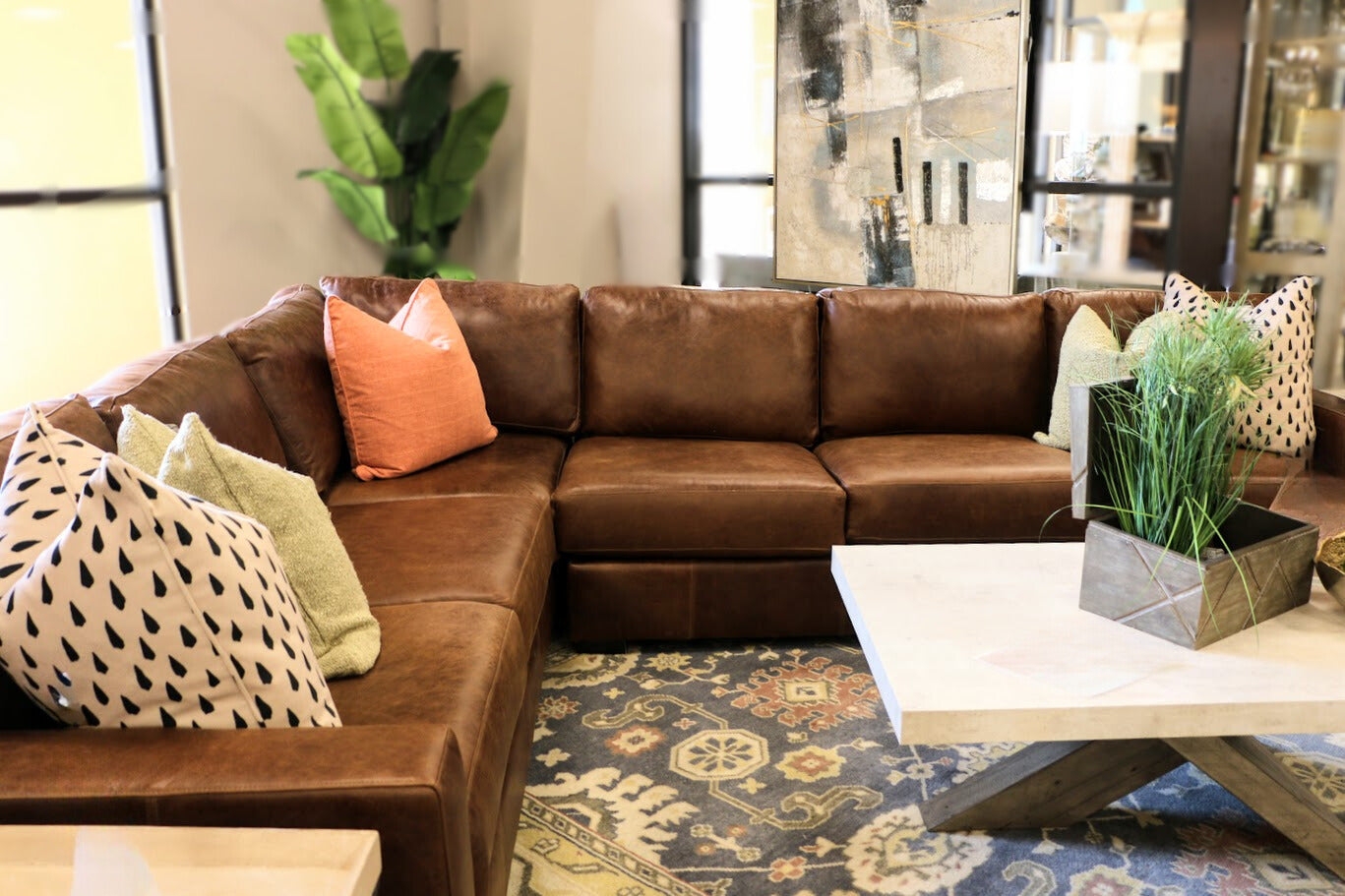 Leather Sectional with L-Shaped Design Warm Brown Styling
