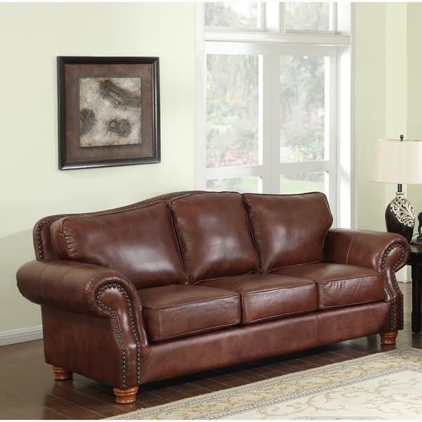 Leather Sofa in Distressed Whiskey for Rustic Seating