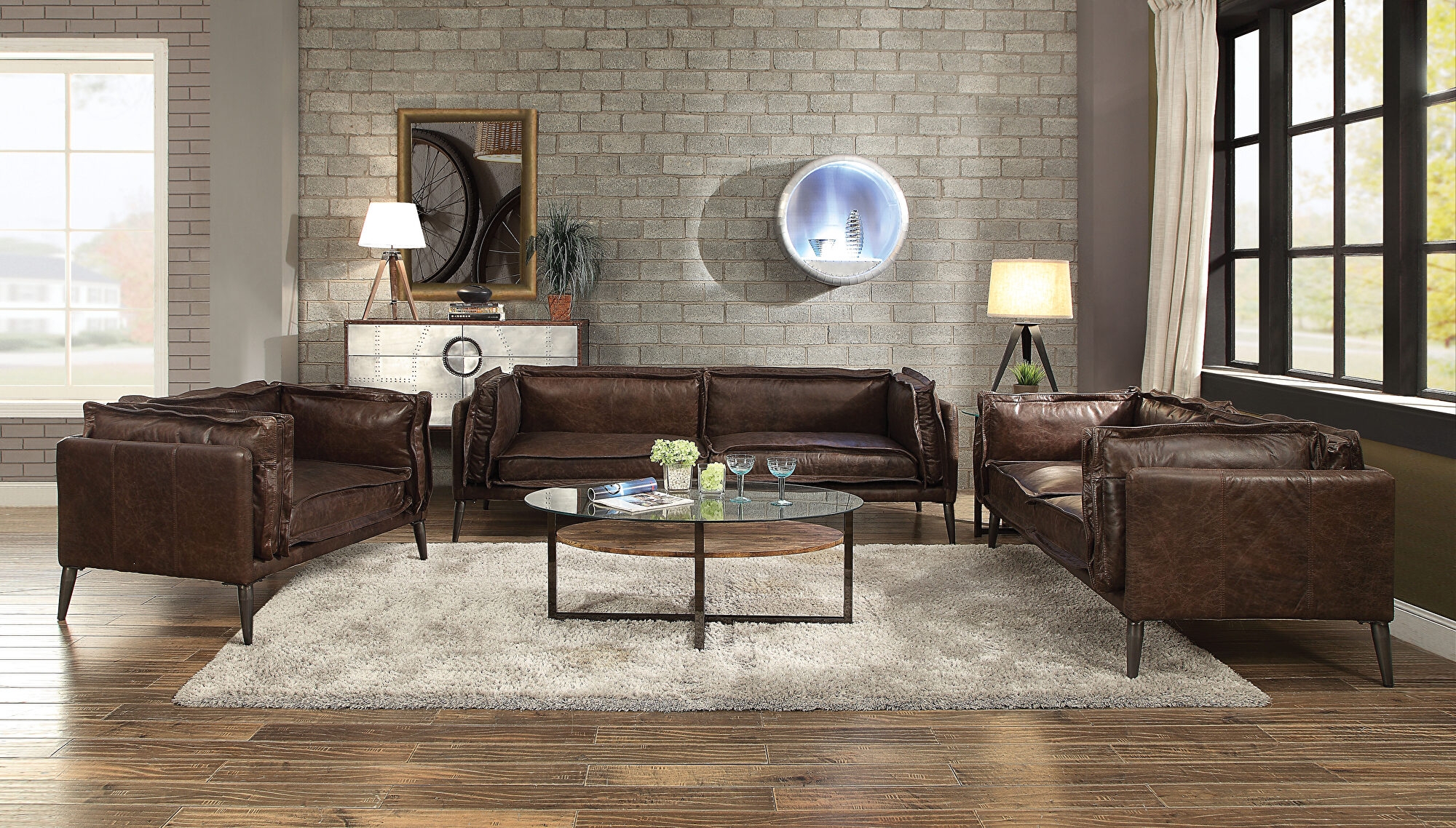 Leather Sofa Set with Flange Seams Modern Seating Group