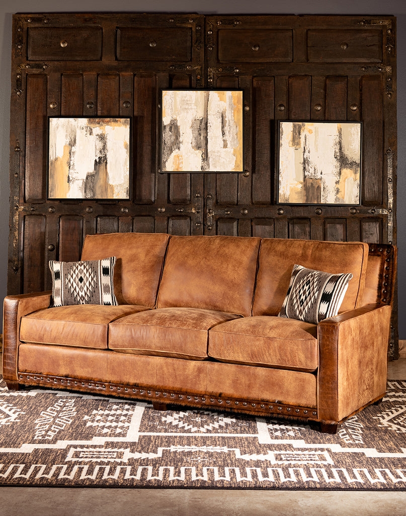 Leather Sofa using Cognac Leather Look for Southwest Style
