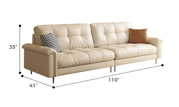 Leather Sofa with 110 Inch Width and Biscuit Tufted Finish