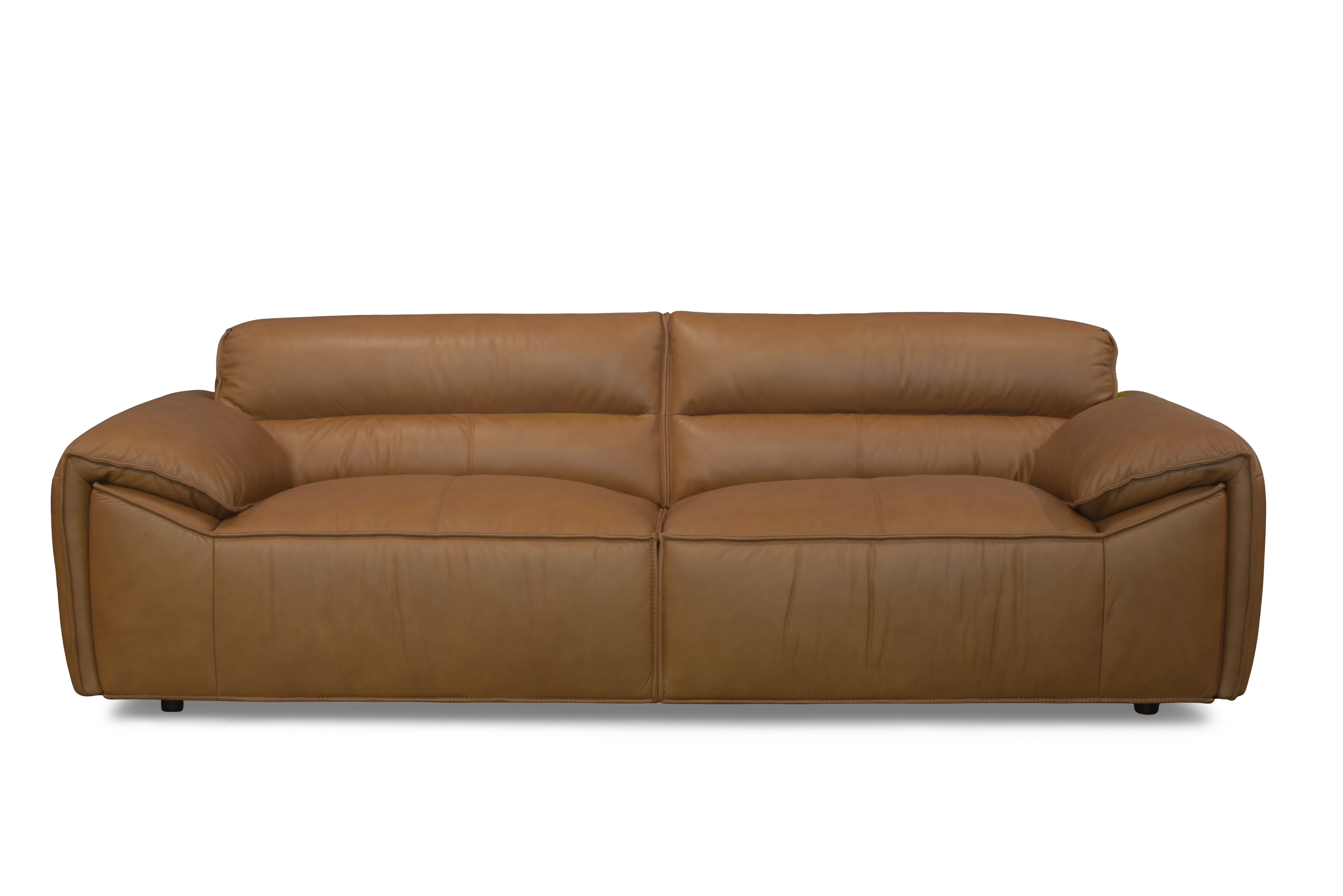 Leather Sofa with Horizontal Seams and Low Profile Base