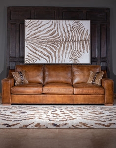 Leather Sofa with Track Arm Silhouette and Cognac Hues
