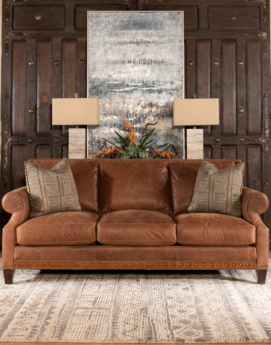 Leather Sofa with Traditional Classic Style and Nailheads