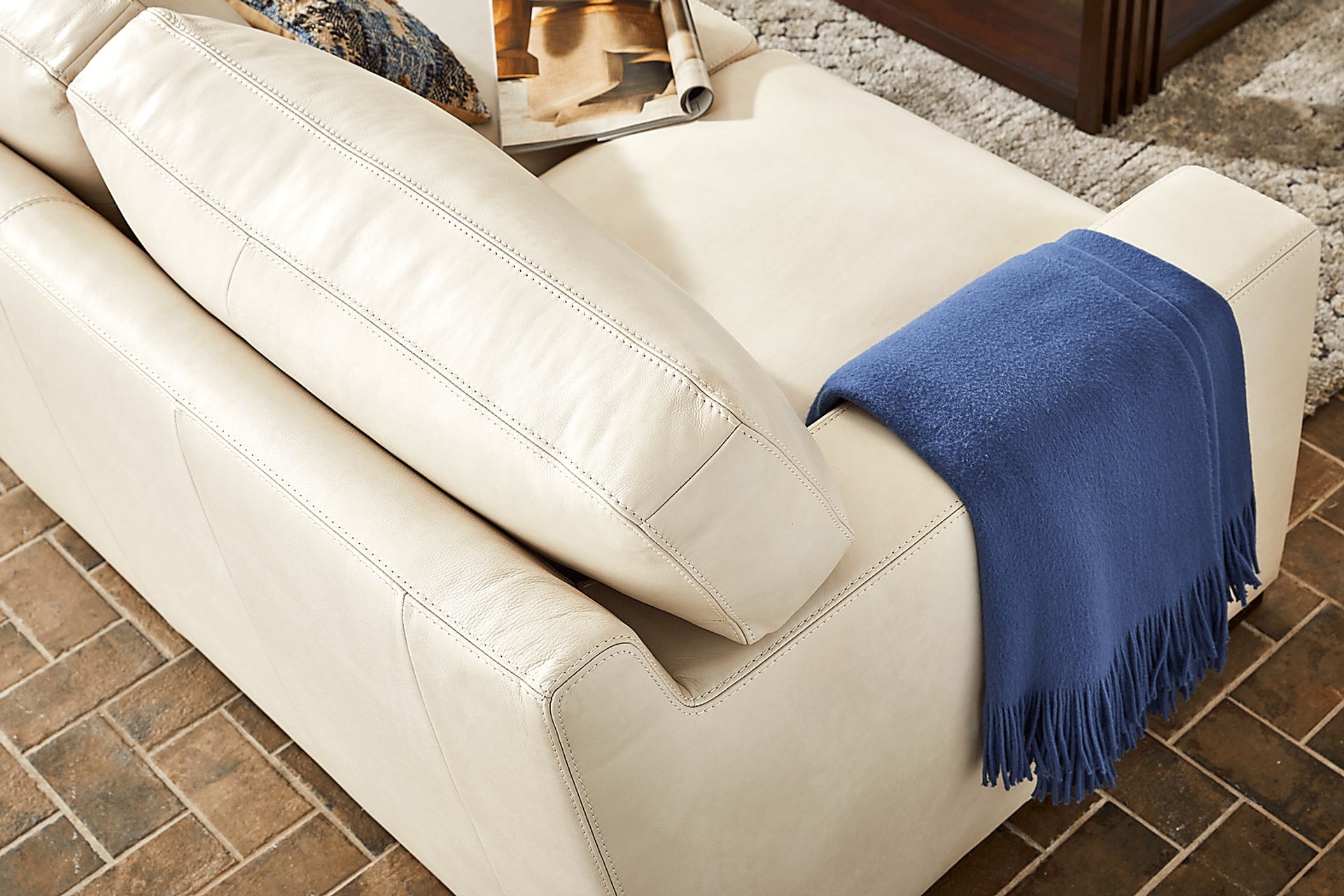 Leather Sofa with Twin Needle Stitching and Wide Square Arms