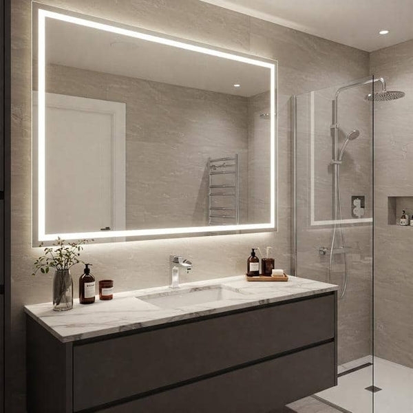 Lighted Bathroom Mirror with Integrated LED Border Light