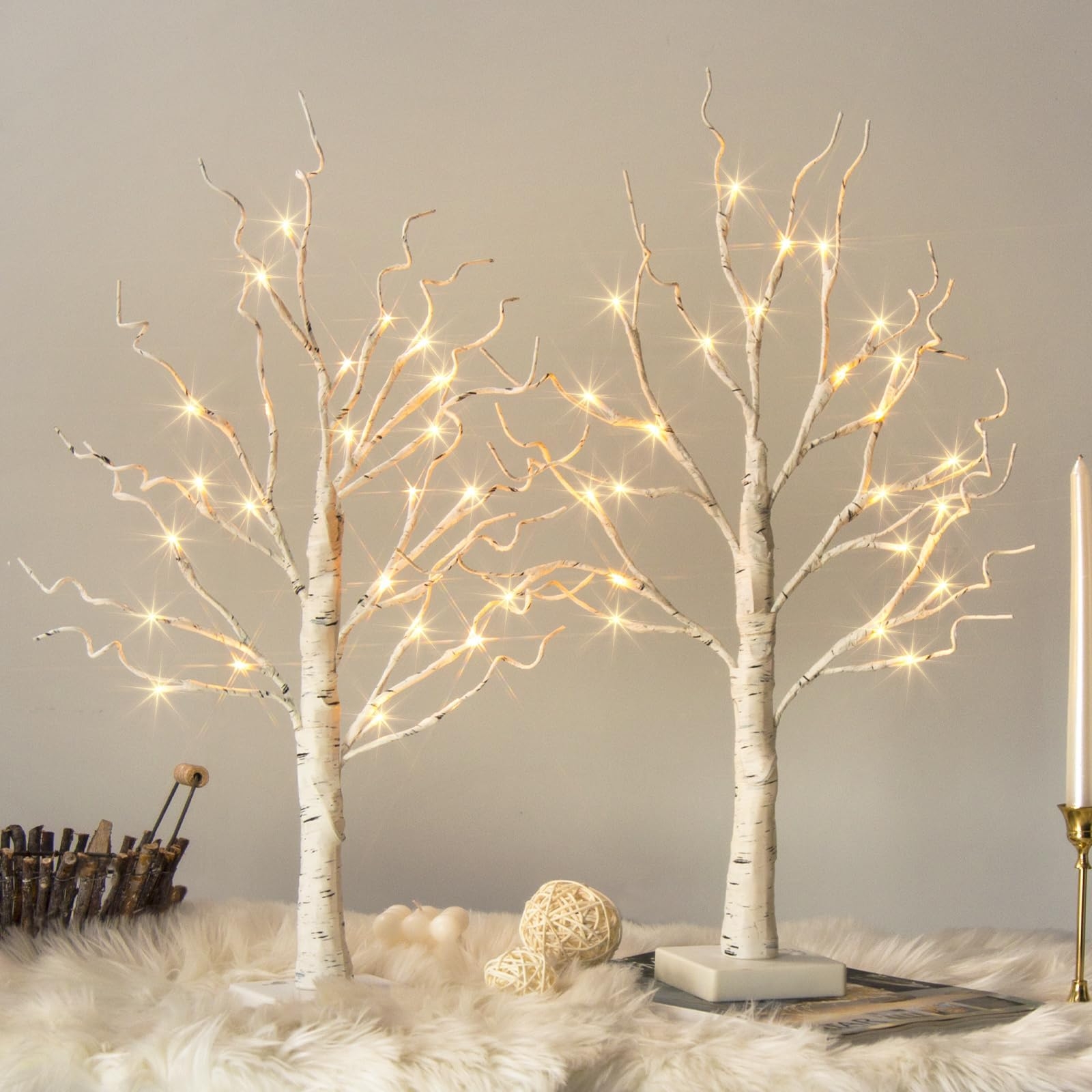 Lighted Tabletop Tree with Realistic Bark Texture for Mantels