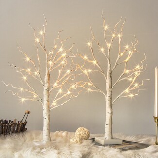 Lighted Tabletop Tree with Realistic Bark Texture for Mantels