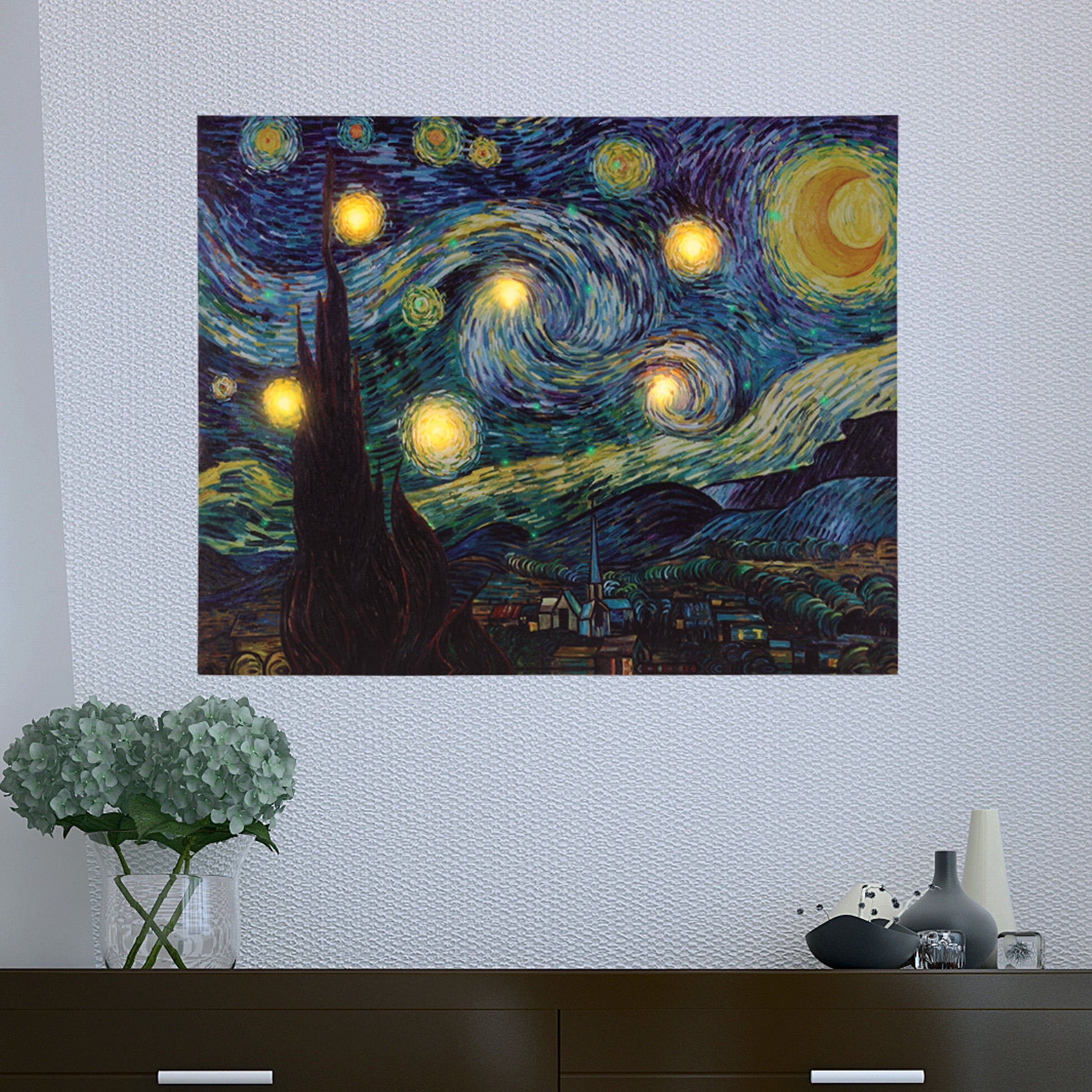 Lighted Wall Art with Starry Night Print and LED Backlit Timer