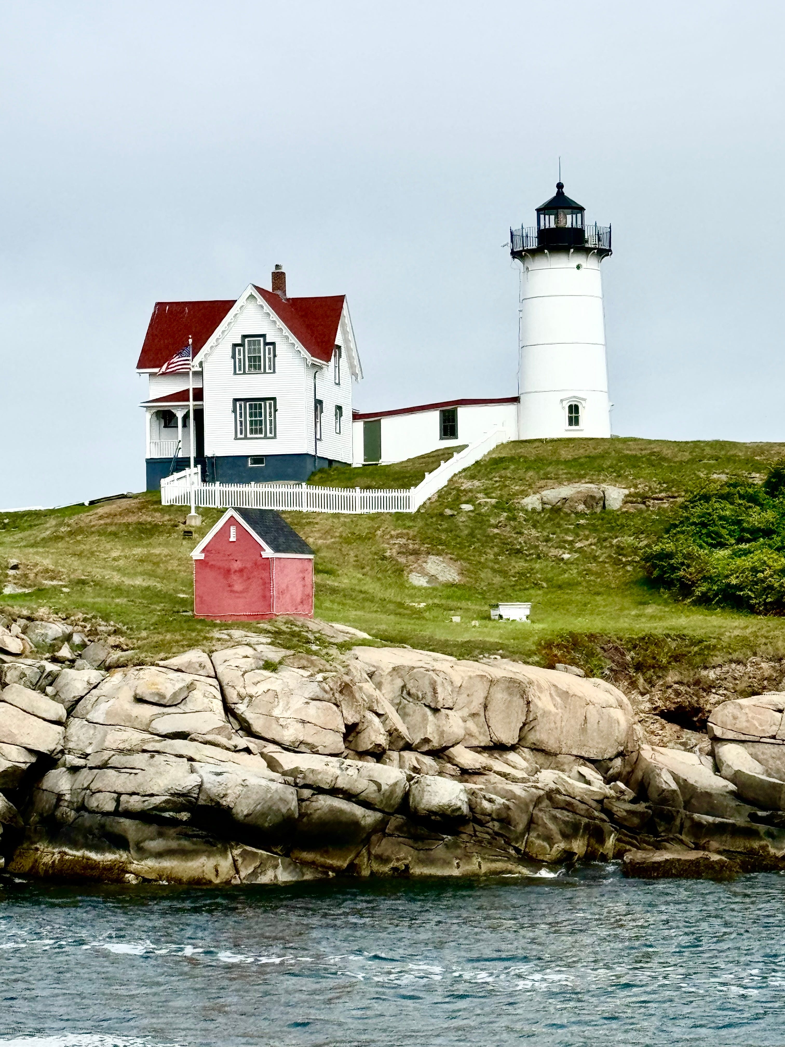 Lighthouse Cylindrical Tower Rocky Landscape Maine Coast Art