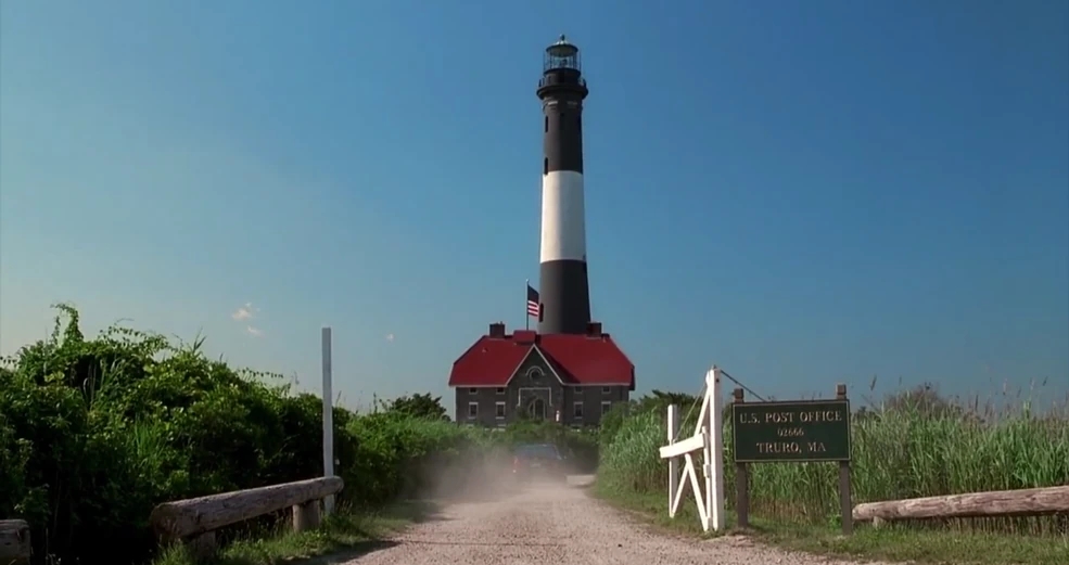 Lighthouse Tri Color Tower Red Gabled Roof Coastal Architecture