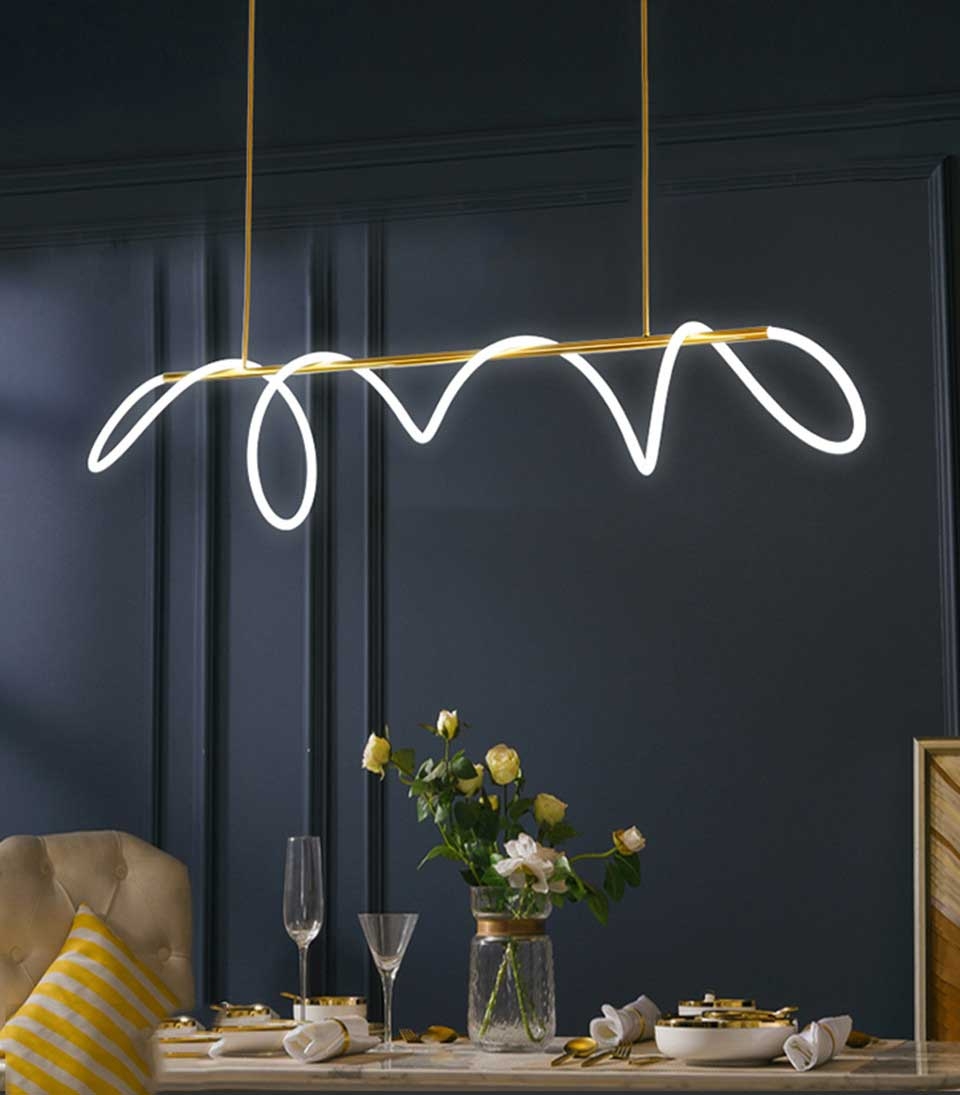 Linear Pendant Light with Looping LED Rope Gold Frame