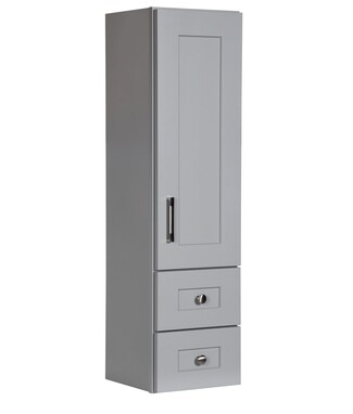 Linen Cabinet In Medium Grey With Shaker Panels And Silver Pull