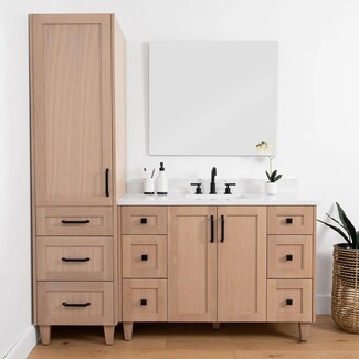 Linen Cabinet In White Oak With Shaker Panels And Tapered Legs