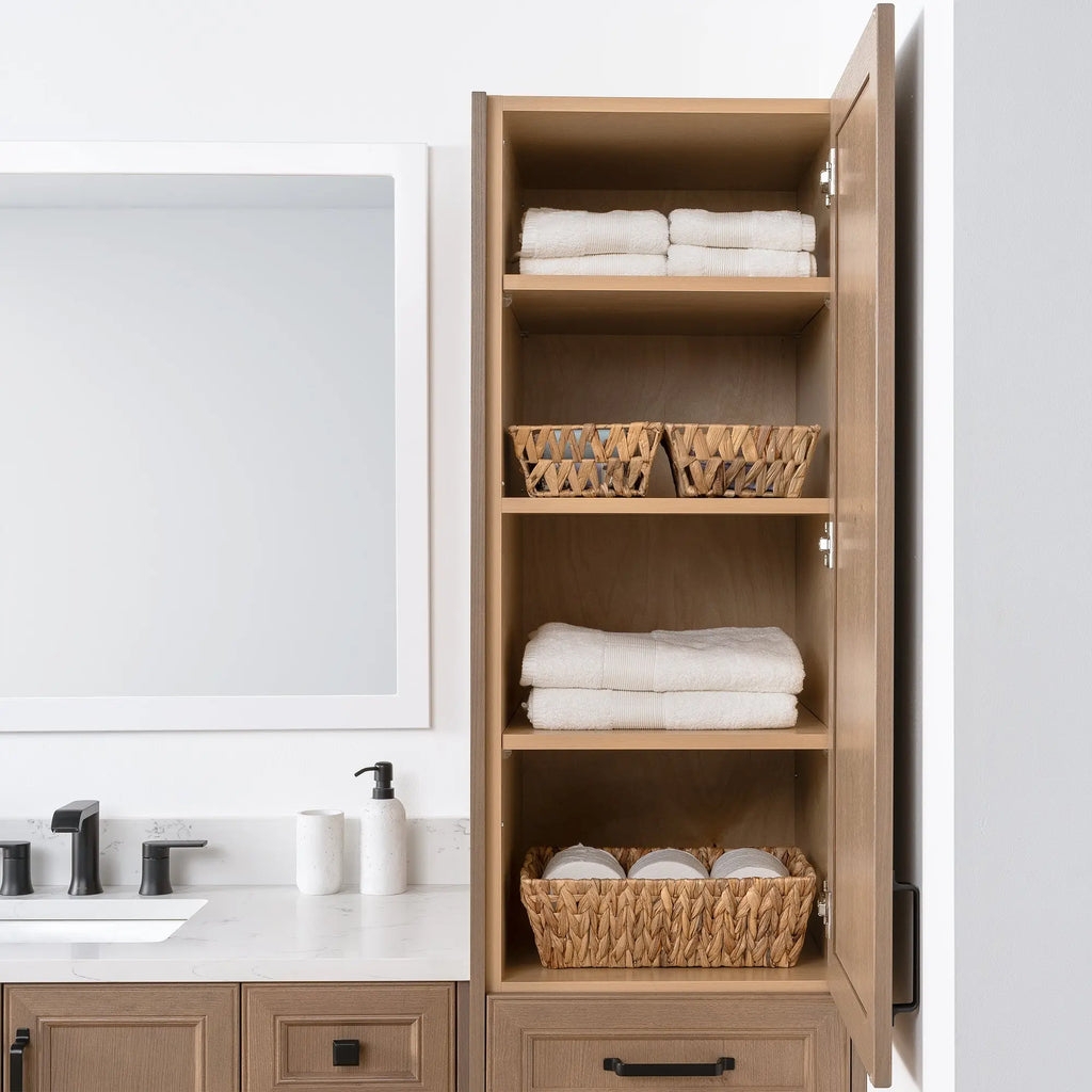 Linen Cabinet With Almond Coast Finish And Vertical Storage