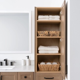 Linen Cabinet With Almond Coast Finish And Vertical Storage