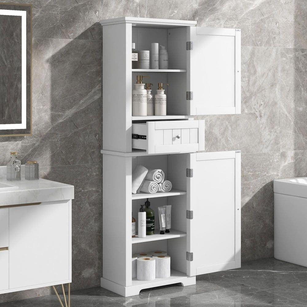 Linen Cabinet With Slim Profile And Central Storage Drawer