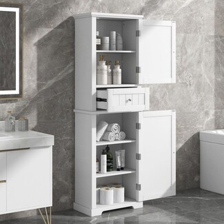 Linen Cabinet With Slim Profile And Central Storage Drawer