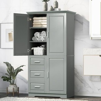 Linen Closet: Three Drawers Grey Linen Closet Shaker Unit
