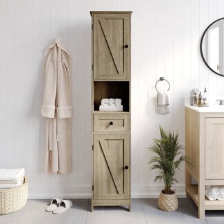 Linen Tower: Diagonal Door Farmhouse Bathroom Linen Tower