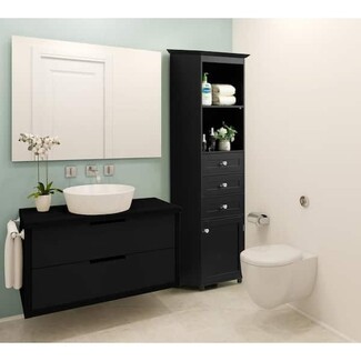 Linen Tower In Matte Black With Mixed Compartment Storage