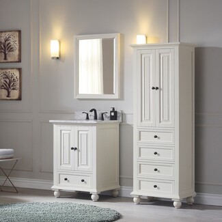 Linen Tower With Turned Bun Feet And Antique White Finish