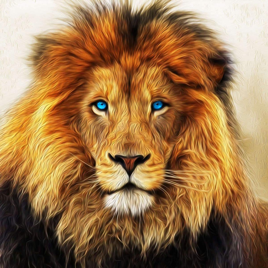 Lion Wall Art Electric Blue Eyes Heavy Impasto Print