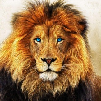 Lion Wall Art Electric Blue Eyes Heavy Impasto Print