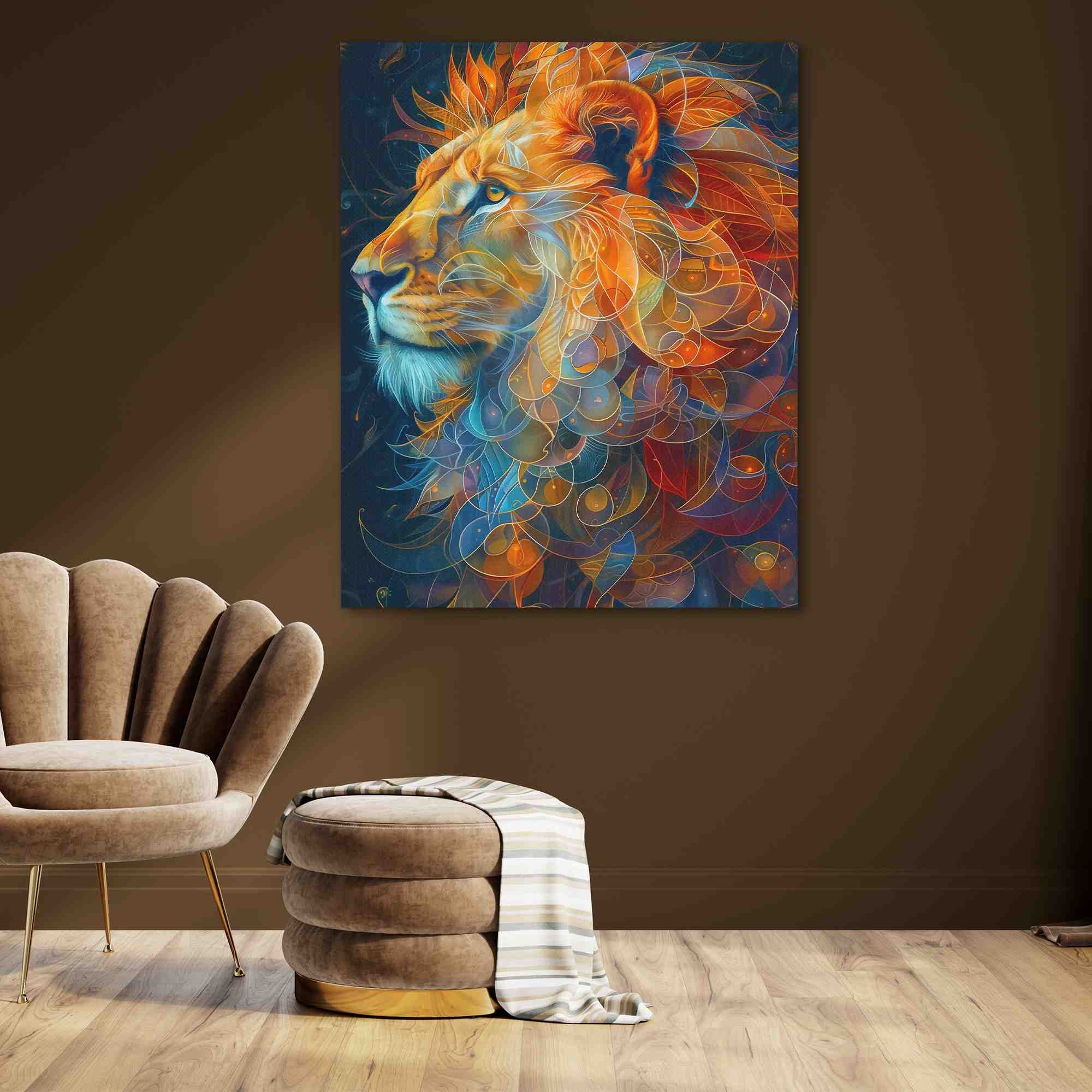 Lion Wall Art Fractal Animal Portrait Petal Back Chair