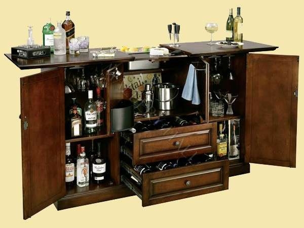 Liquor Bar Sideboard with Flip Top Lid and Bottle Drawers