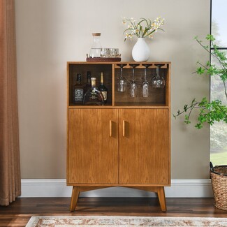 Liquor Cabinet Honey Oak with Tapered Splayed Legs
