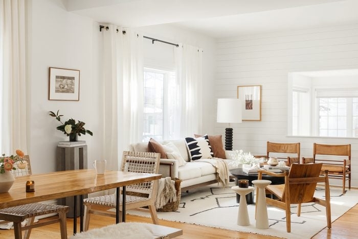 Living Dining Combo: Shiplap Living Room Styling and Rug