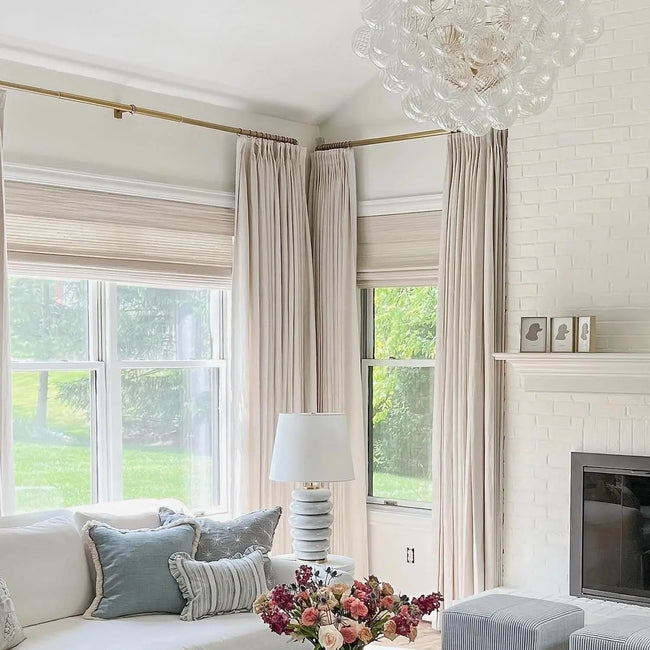 Living Room Curtains: Pinch Pleat Heading Brass Hardware