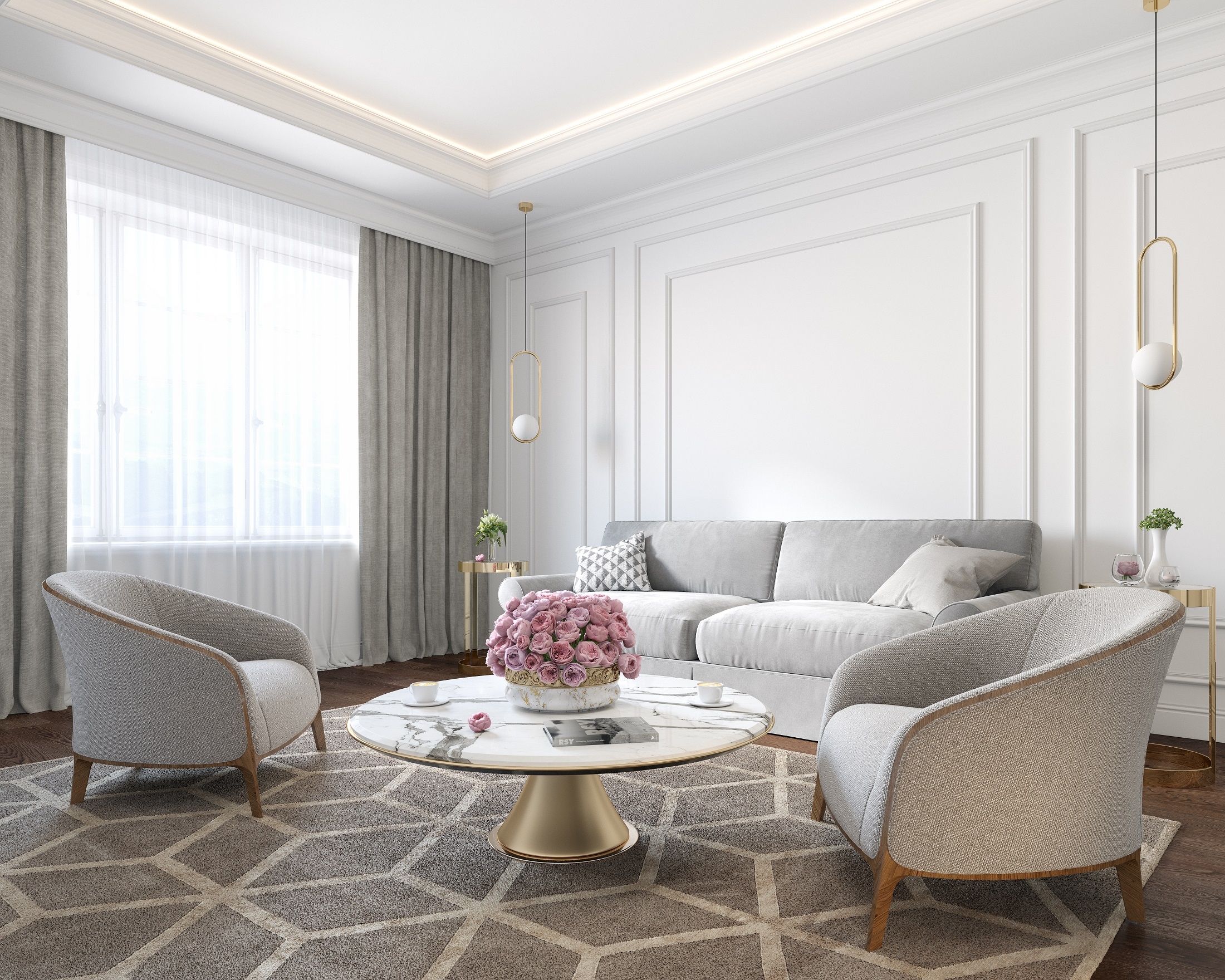 Living Room Set Decorative Wall Molding and Modern Neoclassic Decor