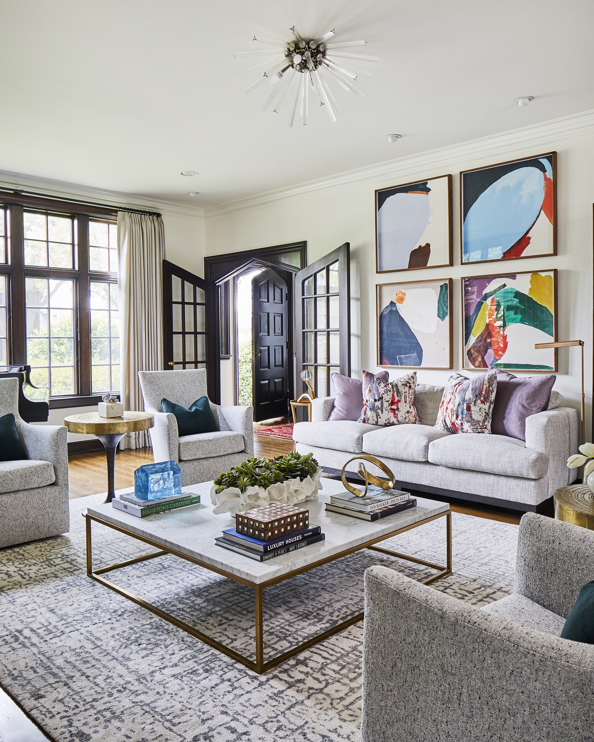 Living Room Set Grid Art Layout for Transitional Living Room Seating