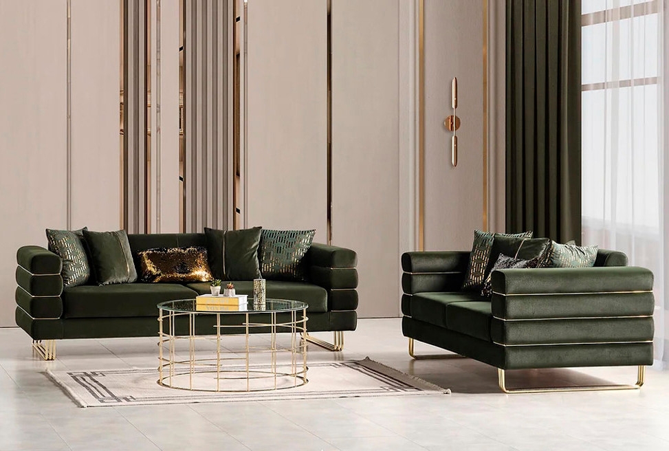 Living Room Set Horizontal Gold Banding Luxury Decor