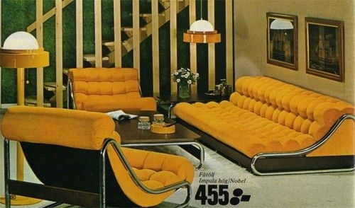 Living Room Set: Tubular Chrome Frames and Tufted Low Seating